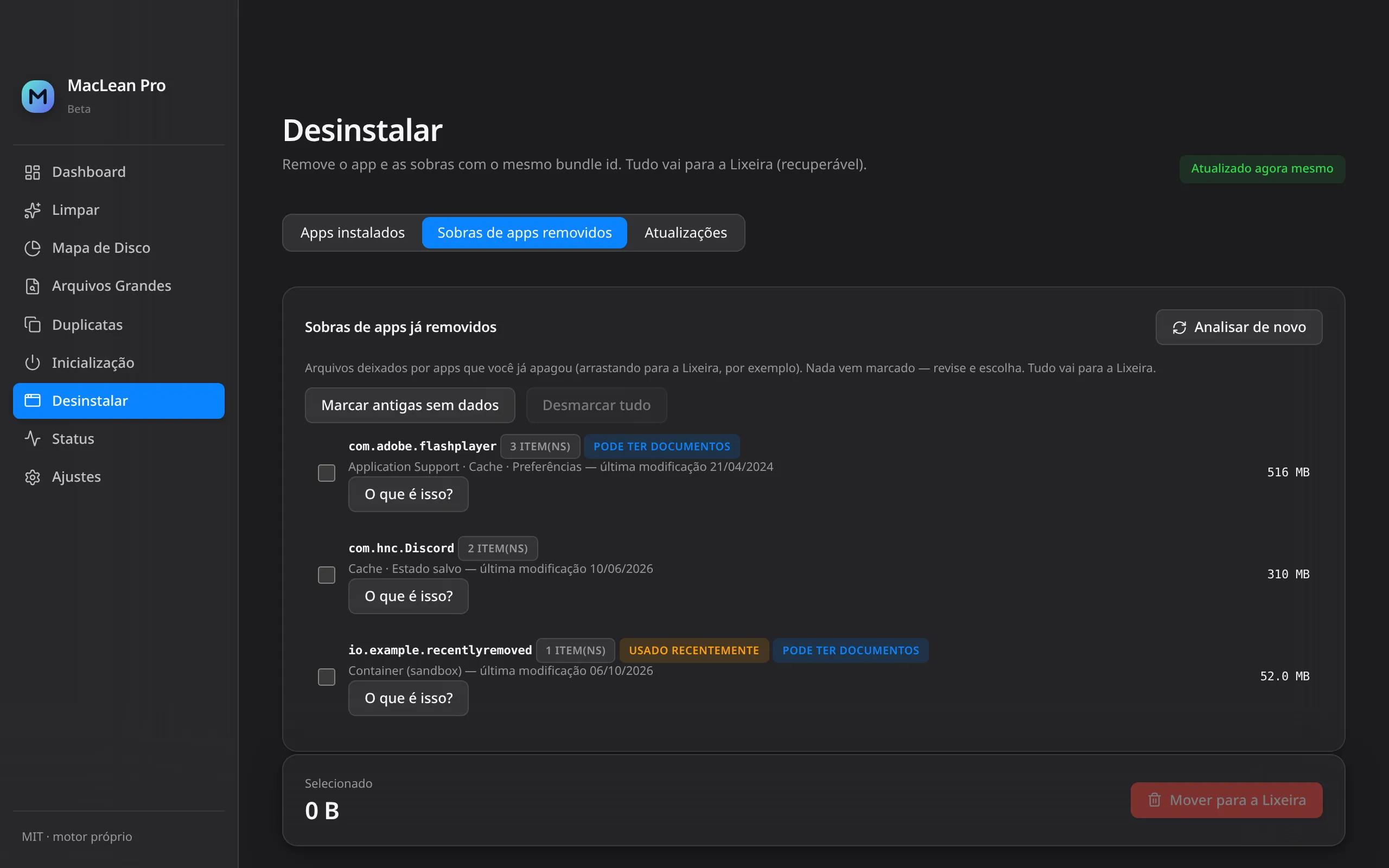 MacLean Pro — Sobras de apps já removidos